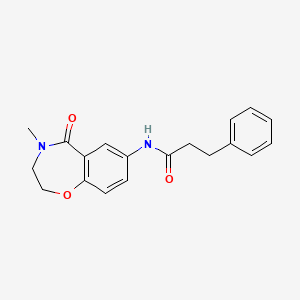 molecular formula C19H20N2O3 B2587574 N-(4-methyl-5-oxo-2,3,4,5-tetrahydrobenzo[f][1,4]oxazepin-7-yl)-3-phenylpropanamide CAS No. 922000-75-7