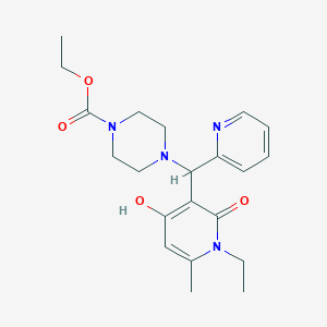 molecular formula C21H28N4O4 B2587598 Ethyl 4-((1-ethyl-4-hydroxy-6-methyl-2-oxo-1,2-dihydropyridin-3-yl)(pyridin-2-yl)methyl)piperazine-1-carboxylate CAS No. 939242-28-1