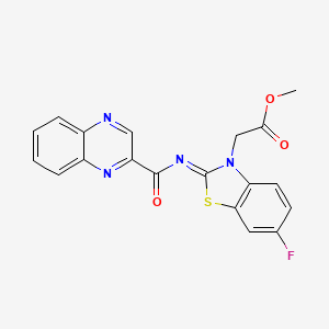 molecular formula C19H13FN4O3S B2587626 (Z)-methyl 2-(6-fluoro-2-((quinoxaline-2-carbonyl)imino)benzo[d]thiazol-3(2H)-yl)acetate CAS No. 1173323-45-9