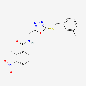 molecular formula C19H18N4O4S B2587657 2-methyl-N-((5-((3-methylbenzyl)thio)-1,3,4-oxadiazol-2-yl)methyl)-3-nitrobenzamide CAS No. 941899-17-8