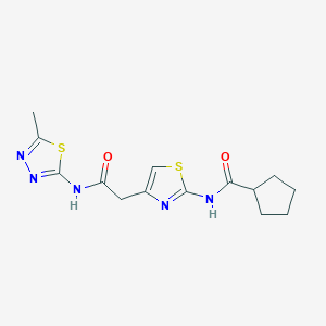 molecular formula C14H17N5O2S2 B2587665 N-(4-(2-((5-methyl-1,3,4-thiadiazol-2-yl)amino)-2-oxoethyl)thiazol-2-yl)cyclopentanecarboxamide CAS No. 1207025-45-3