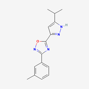 molecular formula C15H16N4O B2587673 5-(3-isopropyl-1H-pyrazol-5-yl)-3-(m-tolyl)-1,2,4-oxadiazole CAS No. 1037192-90-7