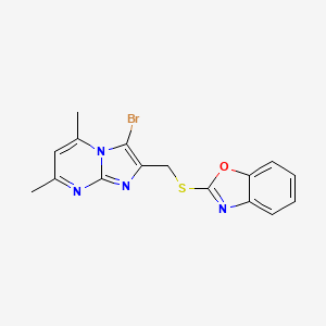 molecular formula C16H13BrN4OS B2587674 2-[(3-Bromo-5,7-diméthyl-2-imidazo[1,2-a]pyrimidinyl)méthylthio]-1,3-benzoxazole CAS No. 324540-85-4