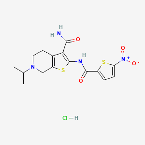molecular formula C16H19ClN4O4S2 B2587680 6-异丙基-2-(5-硝基噻吩-2-甲酰胺基)-4,5,6,7-四氢噻吩并[2,3-c]吡啶-3-甲酰胺盐酸盐 CAS No. 1216751-16-4