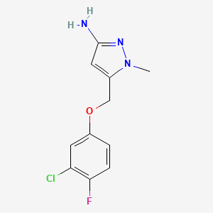 molecular formula C11H11ClFN3O B2587691 5-[(3-chloro-4-fluorophenoxy)methyl]-1-methyl-1H-pyrazol-3-amine CAS No. 1856092-01-7
