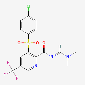 molecular formula C16H13ClF3N3O3S B2587716 3-(4-chlorophenyl)sulfonyl-N-(dimethylaminomethylidene)-5-(trifluoromethyl)pyridine-2-carboxamide CAS No. 338407-02-6