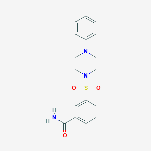 molecular formula C18H21N3O3S B258772 2-Methyl-5-[(4-phenyl-1-piperazinyl)sulfonyl]benzamide 