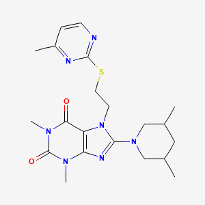 molecular formula C21H29N7O2S B2587722 8-(3,5-dimethylpiperidin-1-yl)-1,3-dimethyl-7-(2-((4-methylpyrimidin-2-yl)thio)ethyl)-1H-purine-2,6(3H,7H)-dione CAS No. 850914-66-8