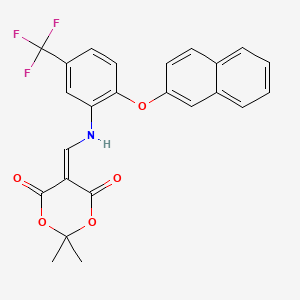 molecular formula C24H18F3NO5 B2587739 2,2-Dimethyl-5-({[2-(naphthalen-2-yloxy)-5-(trifluoromethyl)phenyl]amino}methylidene)-1,3-dioxane-4,6-dione CAS No. 634155-08-1
