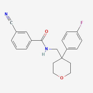 molecular formula C20H19FN2O2 B2587740 3-cyano-N-((4-(4-fluorophenyl)tetrahydro-2H-pyran-4-yl)methyl)benzamide CAS No. 1251613-62-3