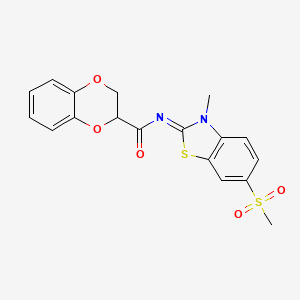 molecular formula C18H16N2O5S2 B2587742 (Z)-N-(3-甲基-6-(甲基磺酰基)苯并[d]噻唑-2(3H)-亚甲基)-2,3-二氢苯并[b][1,4]二氧杂环-2-甲酰胺 CAS No. 442556-75-4