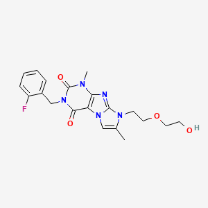 molecular formula C20H22FN5O4 B2587767 3-(2-fluorobenzyl)-8-(2-(2-hydroxyethoxy)ethyl)-1,7-dimethyl-1H-imidazo[2,1-f]purine-2,4(3H,8H)-dione CAS No. 916029-84-0
