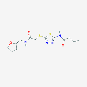 molecular formula C13H20N4O3S2 B2587771 N-(5-((2-oxo-2-(((tetrahydrofuran-2-yl)methyl)amino)ethyl)thio)-1,3,4-thiadiazol-2-yl)butyramide CAS No. 868976-25-4