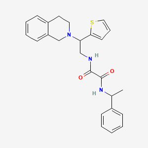 molecular formula C25H27N3O2S B2587780 N1-(2-(3,4-dihydroisoquinolin-2(1H)-yl)-2-(thiophen-2-yl)ethyl)-N2-(1-phenylethyl)oxalamide CAS No. 906149-32-4
