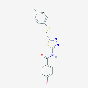molecular formula C17H14FN3OS2 B258779 4-fluoro-N-(5-{[(4-methylphenyl)thio]methyl}-1,3,4-thiadiazol-2-yl)benzamide 