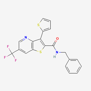 molecular formula C20H13F3N2OS2 B2587796 N-benzyl-3-(2-thienyl)-6-(trifluoromethyl)thieno[3,2-b]pyridine-2-carboxamide CAS No. 477845-21-9