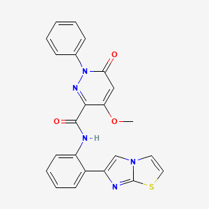 molecular formula C23H17N5O3S B2587801 N-(2-(imidazo[2,1-b]thiazol-6-yl)phenyl)-4-methoxy-6-oxo-1-phenyl-1,6-dihydropyridazine-3-carboxamide CAS No. 1798546-13-0