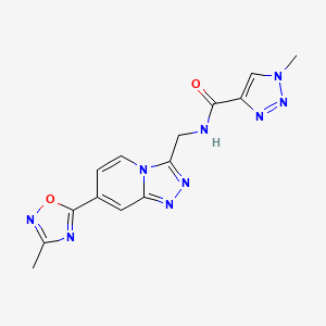 molecular formula C14H13N9O2 B2587875 1-methyl-N-((7-(3-methyl-1,2,4-oxadiazol-5-yl)-[1,2,4]triazolo[4,3-a]pyridin-3-yl)methyl)-1H-1,2,3-triazole-4-carboxamide CAS No. 2034348-87-1