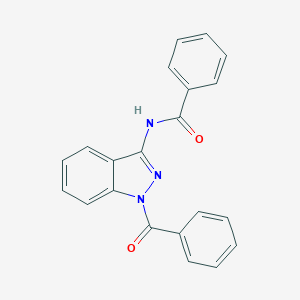 molecular formula C21H15N3O2 B258788 N-(1-benzoyl-1H-indazol-3-yl)benzamide 