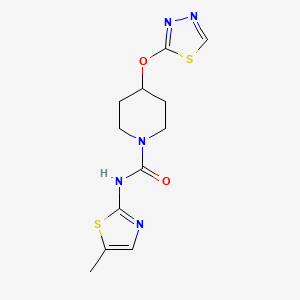 molecular formula C12H15N5O2S2 B2587881 N-(5-Methyl-1,3-thiazol-2-yl)-4-(1,3,4-thiadiazol-2-yloxy)piperidine-1-carboxamide CAS No. 2380185-17-9