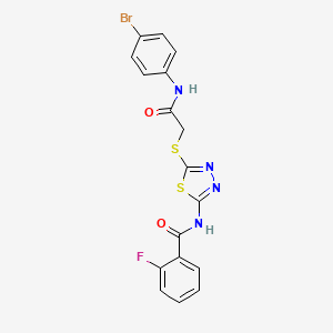molecular formula C17H12BrFN4O2S2 B2587886 N-(5-((2-((4-bromophenyl)amino)-2-oxoethyl)thio)-1,3,4-thiadiazol-2-yl)-2-fluorobenzamide CAS No. 393566-37-5