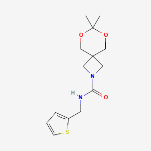 molecular formula C14H20N2O3S B2587893 7,7-二甲基-N-(噻吩-2-基甲基)-6,8-二氧杂-2-氮杂螺[3.5]壬烷-2-甲酰胺 CAS No. 1396806-85-1
