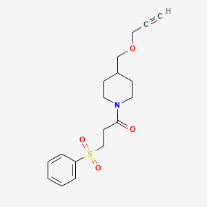 molecular formula C18H23NO4S B2587895 3-(Phenylsulfonyl)-1-(4-((prop-2-yn-1-yloxy)methyl)piperidin-1-yl)propan-1-one CAS No. 1251577-63-5