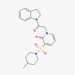 molecular formula C21H25N3O4S B2587905 1-[2-(2,3-ジヒドロ-1H-インドール-1-イル)-2-オキソエチル]-3-[(4-メチルピペリジン-1-イル)スルホニル]-1,2-ジヒドロピリジン-2-オン CAS No. 1251547-35-9