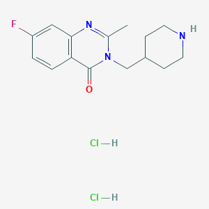 molecular formula C15H20Cl2FN3O B2587908 7-Fluoro-2-methyl-3-(piperidin-4-ylmethyl)quinazolin-4-one;dihydrochloride CAS No. 2380180-36-7