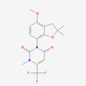 molecular formula C17H17F3N2O4 B258791 3-(4-methoxy-2,2-dimethyl-3H-1-benzofuran-7-yl)-1-methyl-6-(trifluoromethyl)pyrimidine-2,4-dione 