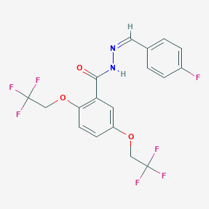 molecular formula C18H13F7N2O3 B2587918 N'-[(Z)-(4-fluorophenyl)methylidene]-2,5-bis(2,2,2-trifluoroethoxy)benzenecarbohydrazide CAS No. 860785-93-9