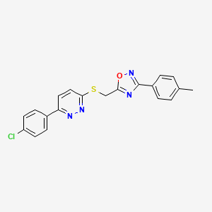 molecular formula C20H15ClN4OS B2587926 5-(((6-(4-Chlorophenyl)pyridazin-3-yl)thio)methyl)-3-(p-tolyl)-1,2,4-oxadiazole CAS No. 1115285-10-3