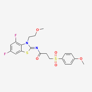 molecular formula C20H20F2N2O5S2 B2587930 (E)-N-(4,6-二氟-3-(2-甲氧基乙基)苯并[d]噻唑-2(3H)-亚甲基)-3-((4-甲氧基苯基)磺酰基)丙酰胺 CAS No. 941908-57-2