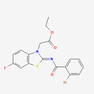 molecular formula C18H14BrFN2O3S B2587945 （Z）-乙酰-2-(2-((2-溴苯甲酰)亚氨基)-6-氟苯并[d]噻唑-3(2H)-基）乙酸酯 CAS No. 865247-15-0