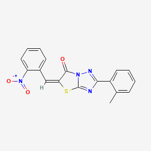 molecular formula C18H12N4O3S B2587971 (E)-5-(2-nitrobenzylidene)-2-(o-tolyl)thiazolo[3,2-b][1,2,4]triazol-6(5H)-one CAS No. 618853-07-9