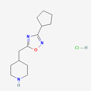 molecular formula C13H22ClN3O B2587973 4-[(3-Cyclopentyl-1,2,4-oxadiazol-5-yl)methyl]piperidine hydrochloride CAS No. 2037188-17-1