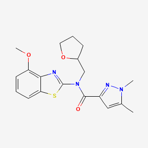 molecular formula C19H22N4O3S B2587980 N-(4-甲氧基苯并[d]噻唑-2-基)-1,5-二甲基-N-((四氢呋喃-2-基)甲基)-1H-吡唑-3-甲酰胺 CAS No. 1013772-69-4