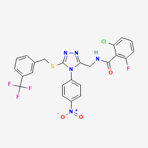 molecular formula C24H16ClF4N5O3S B2588025 2-chloro-6-fluoro-N-((4-(4-nitrophenyl)-5-((3-(trifluoromethyl)benzyl)thio)-4H-1,2,4-triazol-3-yl)methyl)benzamide CAS No. 389070-87-5