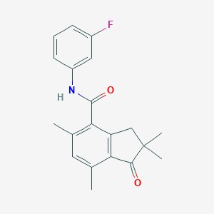 molecular formula C20H20FNO2 B258803 N-(3-fluorophenyl)-2,2,5,7-tetramethyl-1-oxo-3H-indene-4-carboxamide 