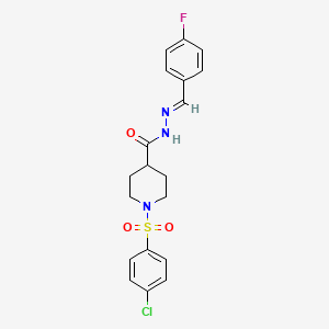 molecular formula C19H19ClFN3O3S B2588067 1-(4-chlorobenzenesulfonyl)-N'-[(1E)-(4-fluorophenyl)methylidene]piperidine-4-carbohydrazide CAS No. 478030-77-2