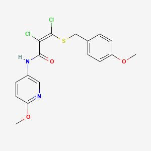 molecular formula C17H16Cl2N2O3S B2588076 2,3-dichloro-3-[(4-methoxybenzyl)sulfanyl]-N-(6-methoxy-3-pyridinyl)acrylamide CAS No. 337922-09-5