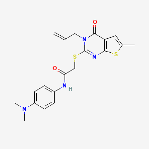 molecular formula C20H22N4O2S2 B2588084 2-((3-烯丙基-6-甲基-4-氧代-3,4-二氢噻吩并[2,3-d]嘧啶-2-基)硫代)-N-(4-(二甲氨基)苯基)乙酰胺 CAS No. 878698-94-3