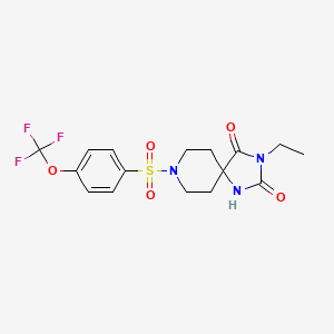 molecular formula C16H18F3N3O5S B2588087 3-Ethyl-8-((4-(trifluoromethoxy)phenyl)sulfonyl)-1,3,8-triazaspiro[4.5]decane-2,4-dione CAS No. 941928-27-4