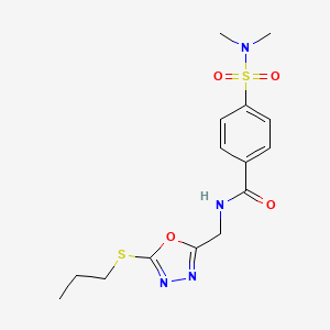 molecular formula C15H20N4O4S2 B2588089 4-(二甲基磺酰氨基)-N-[(5-丙基硫烷基-1,3,4-恶二唑-2-基)甲基]苯甲酰胺 CAS No. 941899-20-3