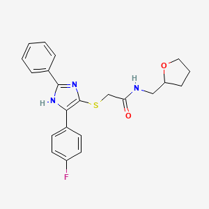 molecular formula C22H22FN3O2S B2588094 2-{[5-(4-fluorophenyl)-2-phenyl-1H-imidazol-4-yl]thio}-N-(tetrahydrofuran-2-ylmethyl)acetamide CAS No. 901232-33-5