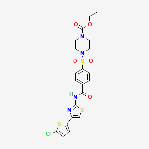 molecular formula C21H21ClN4O5S3 B2588103 Ethyl 4-((4-((4-(5-chlorothiophen-2-yl)thiazol-2-yl)carbamoyl)phenyl)sulfonyl)piperazine-1-carboxylate CAS No. 361174-29-0