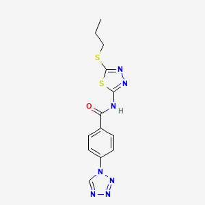 molecular formula C13H13N7OS2 B2588105 N-[(2Z)-5-(丙硫基)-1,3,4-噻二唑-2(3H)-亚胺基]-4-(1H-四唑-1-基)苯甲酰胺 CAS No. 915933-22-1