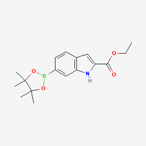 molecular formula C17H22BNO4 B2588119 6-(4,4,5,5-四甲基-1,3,2-二氧杂硼杂环-2-基)-1H-吲哚-2-羧酸乙酯 CAS No. 1376938-36-1
