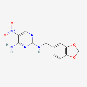 molecular formula C12H11N5O4 B2588124 N2-(苯并[d][1,3]二氧杂环-5-基甲基)-5-硝基嘧啶-2,4-二胺 CAS No. 1257546-89-6