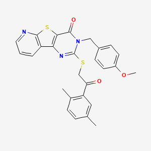 molecular formula C27H23N3O3S2 B2588129 2-((2-(2,5-dimethylphenyl)-2-oxoethyl)thio)-3-(4-methoxybenzyl)pyrido[3',2':4,5]thieno[3,2-d]pyrimidin-4(3H)-one CAS No. 1223754-41-3